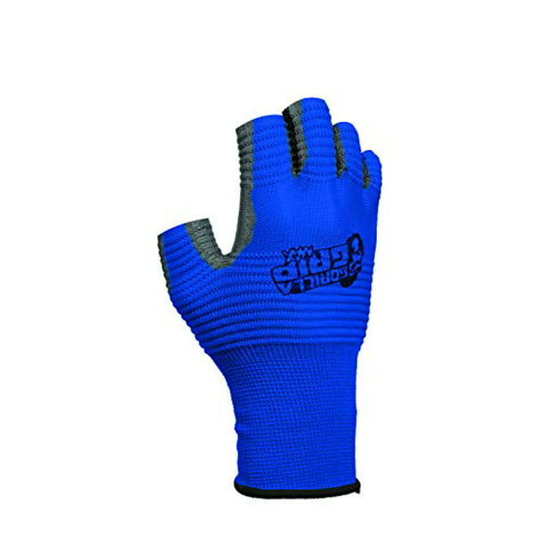 Color: Blue and Black 1-Pair Breathable Fingerless Work and Fishing Gloves with Ribbed Gripping Surface Gorilla Grip MAX Fingerless Gloves 